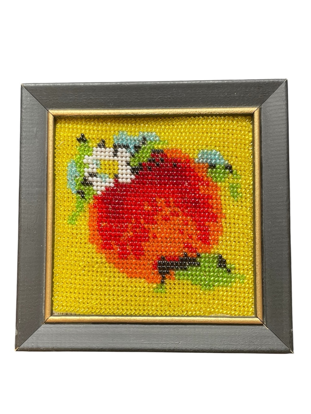 Vintage Beaded Cross-Stitch Fruit Artwork Peach